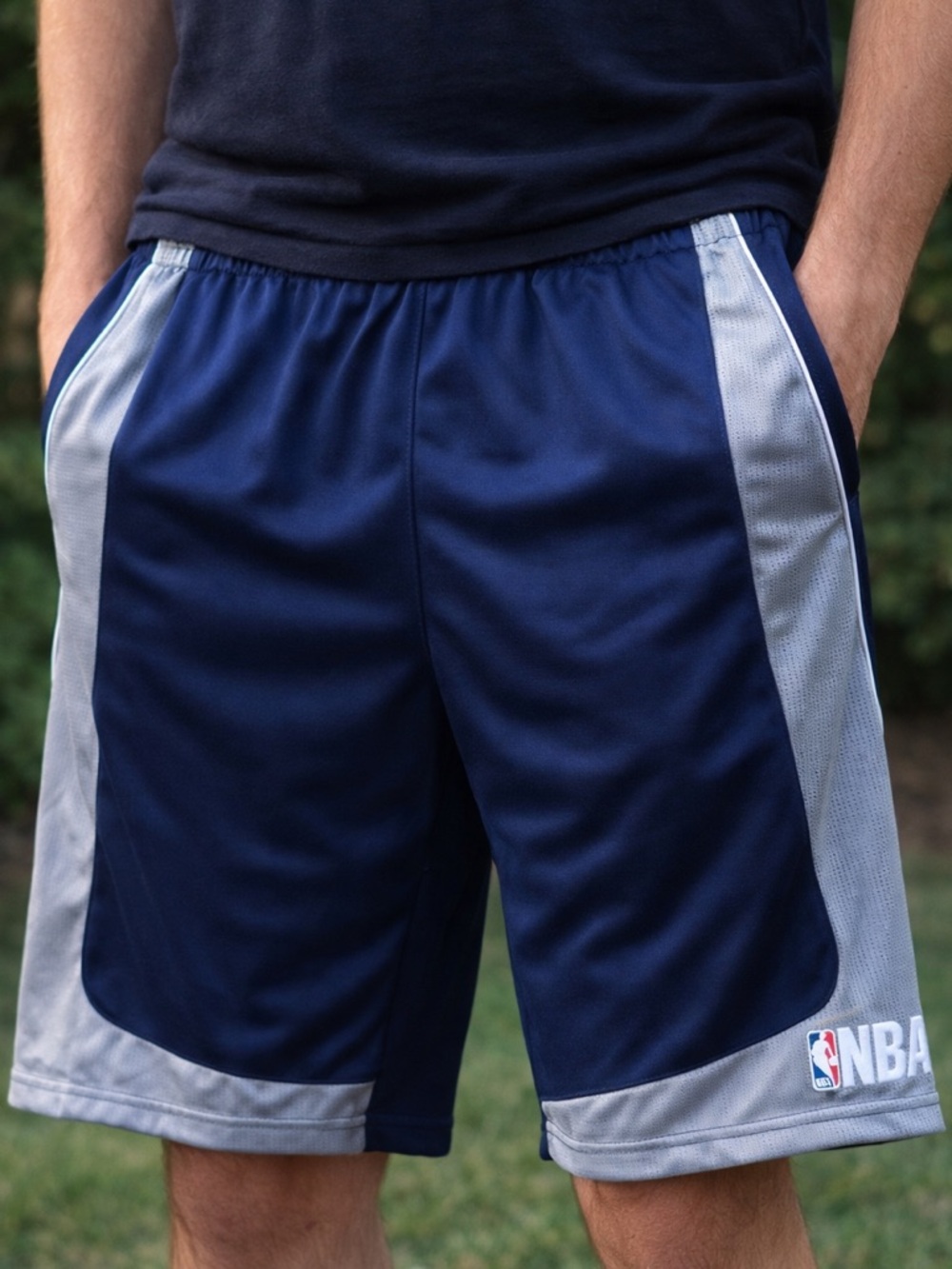 VTG Y2K NBA Basketball Shorts Navy Gray Lined Baggy Streetwear Drawstring Medium